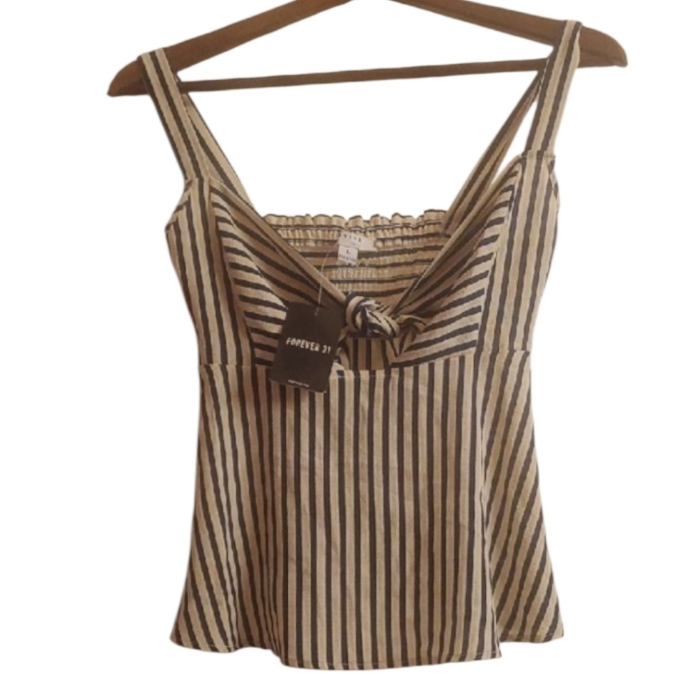 Forever 21 Y2k Black and White Striped Tank Top Strappy Low Back Elastic - Picture 1 of 9